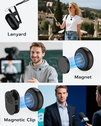 Wireless Lavalier Microphone for iPhone/Android, TNW A37 Mini Mic with Noise Cancellation, 40H, 50M Range, 2in1 Clip&Magnetic Lapel Mic for Video Recording, Tiktok, Podcast, Streaming, Vlogging-Black