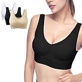 Alupper Padded Seamless High Impact Support for Yoga Gym Workout Fitness-Sports Bras (S, Beige+White+Black)