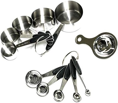 Premium Measuring Cups and Spoons Set for Measuring Dry and Liquid Ingredients. Durable Stainless Steel. Included 2 O Rings Plus Egg Separator for Baking Cooking Kitchenware