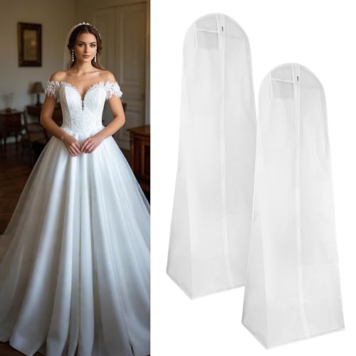 2 Pieces Suit Cover 180 x 60 cm Clothes Bag with Zip, Suitable for Wedding Dresses, Dresses, Coats, Long Coats, etc