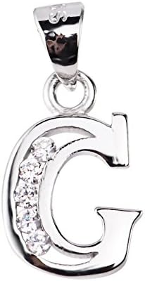 Silver Plated Letter Name Necklace with Rhinestone Initial Necklace (G)