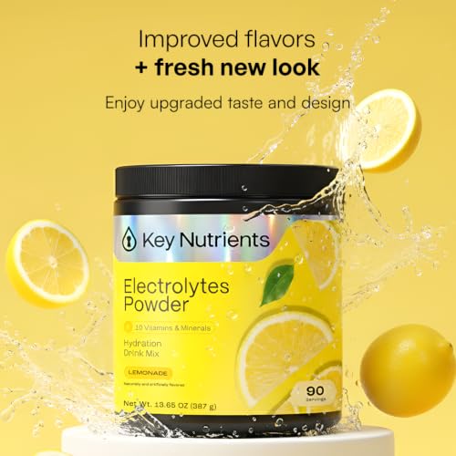 KEY NUTRIENTS Multivitamin Electrolytes Powder Sugar Free - Refreshing Lemonade Electrolyte Powder - Sodium & Energy Supplement - Hydration Powder - No Calories - 4.3 g x 90 Servings
