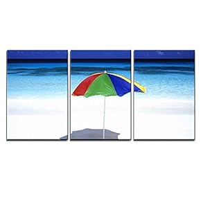 3 Piece Canvas Wall Art - Sunshade from a Beach Umbrella on a Tropical Vacation Resort - Modern Home Art Stretched and Framed Ready to Hang - 16"x24"x3 Panels