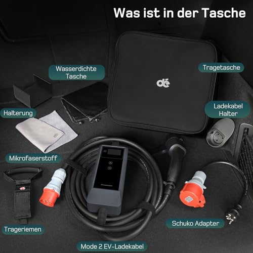 dé Mobile Wallbox 11 kW with App [10 m | 3-Phase | 6-16 A], Charging Cable E Car CEE-16A 400V to Type 2 with Adjustable Charging Power, EV Charger for ID.3/4/5/7, IX1, Model 3/Y and Other BEV/PHEV