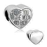 CharmSStory I Love You To The Moon and Back Heart Love Charm Beads For Bracelets
