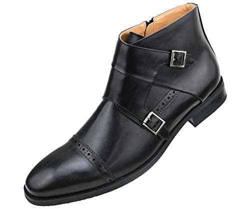 Amali Caper - Mens Dress and Casual Boots, Demi Boot, Cap-Toe Monk Strap Ankle Boot, Inside Zipper, Color Black - Size 9 - Thumbnail 4