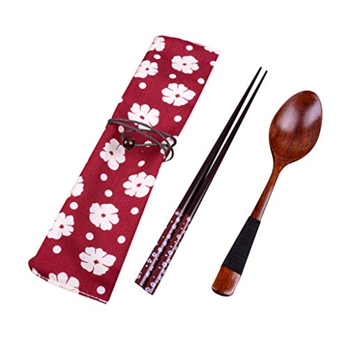 image for Quaanti Wooden Flatware Set of 2-Piece Tableware with Pouch Travel Ute