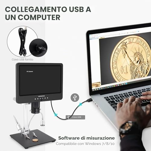 Andonstar AD249S HDMI Digital Microscope 10.1 Inch 2000x for Adults UHD Video Recorder 3 Lens 2160P Soldering Coin Biological Kit