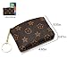CRAYTIF Checkered Zipper Coin Purse PU Vegan Leather waller Mini Key Ring Wallet Card Case (Brown Flower)