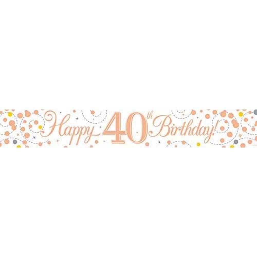 Oaktree UK 9ft Banner Sparkling Fizz 40th Birthday White & Rose Gold Holographic