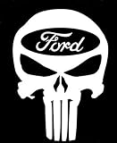 Punisher Skull Ford Decal Vinyl Sticker|Cars Trucks Vans Walls Laptop| WHITE |5.5 x 4 in|CCI596