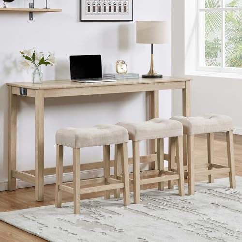 Ball & Cast 4 Piece Dining Table and Chairs Set with Charging Station, Farmhous…