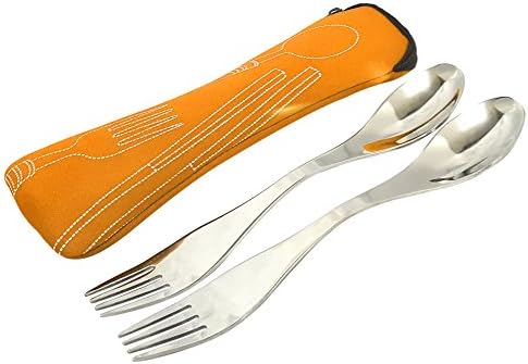 Camping Sporks - Spoon Fork Dinnerware Camp Cooking Utensil - Spork Utensils With Carry Pouch (2 pack-Orange)