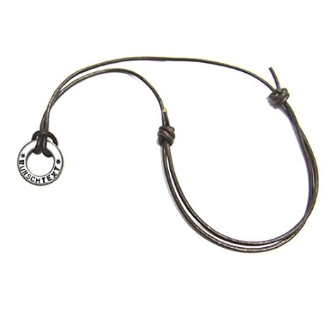 Lederband Lederkette Kette mit einem Edelstahl Anhänger Wunschtext graviert geprägt (Kette 30 geschwärzt)