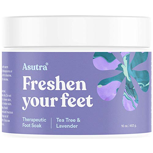 ASUTRA Therapeutic Foot Soak + Pedicure Pumice Stone (Dead Sea Salt w/Tea Tree & Lavender Oils), 16 oz | Improves Circulation | Reduces Swelling | Relieves Itching & Burning | Fights Foot Odor
