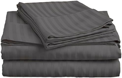 Bedding Paradise BEDLINEN 100% Cotton 800 Thread Counts 24" Extra Deep Pocket Super Soft Stripe Sheet Set (King, Elephant Grey)