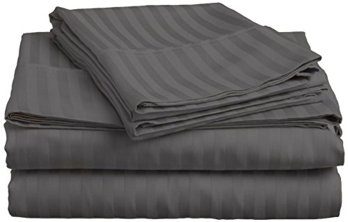 Bedding Paradise BEDLINEN 100% Cotton 800 Thread Counts 24" Extra Deep Pocket Super Soft Stripe Sheet Set (King, Elephant Grey)