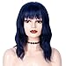 Goodly Navy Blue Short Wigs with Air Bangs for Women Synthetic Heat Resistant Fiber Wavy Wigs Cosplay Women’s Blue Wigs 14 Inch (Blue Mixed Black)