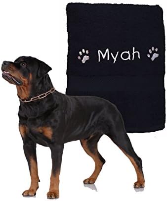 Spoilt Rotten Pets BLACK Large Swim or Bath Sheet Towel For Bigger Breeds. Embroidered With Your Pets Name. (Black)