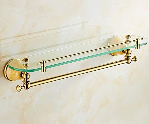 KYQ KYQXDB Bathroom supplies Toilet-bathroom Single Row Brass Bathroom Shelves Gold, Antique Glass Shelf Bathroom Wall, Copper Retro Bathroom Shelf Towel Rack, A