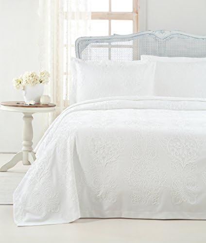 Gelin Home - 3 Piece 100% Chenille Luxurious Soft Quilted Embroidery Bedspread - Ivory - King Size - 102" X 90"