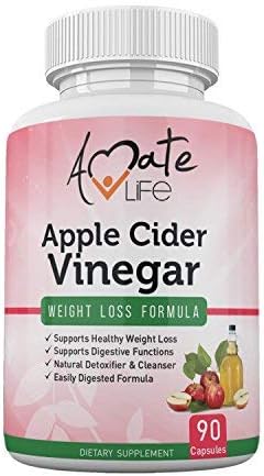 Apple Cider Vinegar Capsules Appetite Suppressant for Women and Men - Improves Digestive Functions - Detox and Cleanse 90 Capsules- Non-GMO by Amate Life