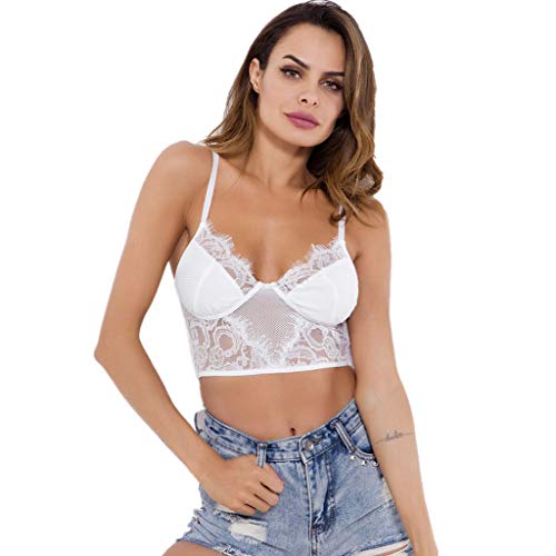 YFancy Sexy Women Ladies Eyelash Lace Strappy Vest Top Bralet Top Lace Hollow Out Bra Crop Top Full Cup Lingerie