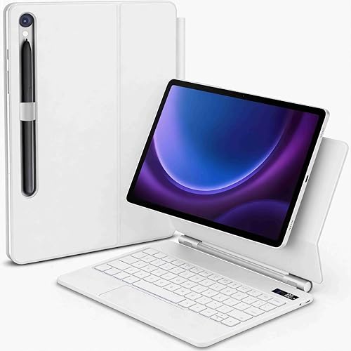 Capa com Teclado para Samsung Galaxy Tab S10 Lite/S10/S9 FE 10,9 Polegadas e S11/S9/S8/S7 11 Polegadas,Teclado Magnético Flutuante, Suporte Cantilever e Trackpad Multitoque Sem Fio (Branco)