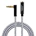 CableCreation 1.5 Feet 3.5mm Male to Female Extension Stereo Audio Extension Cable Adapter, 90 Degree Right Angle Aux Cable, Black and White
