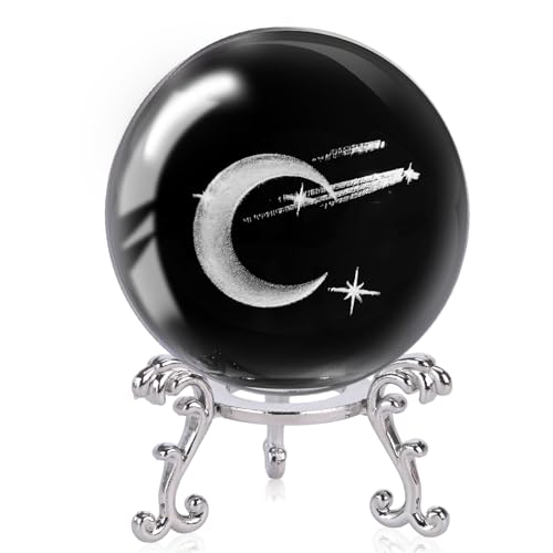 FUTUREPLUSX Crystal Ball with Stand, 3D Laser Crystal Ball Moon Glass Sphere for Birthady Gift Home Weeding Decor Crafts