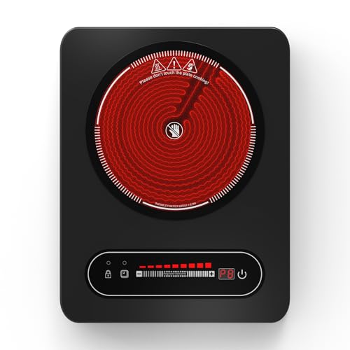 GTKZW Portable Ceramic Hob 2000W, Electric Stove 1 Fire 36 cm | Double Ring with 9 Power Levels and Timer, Compatible with All Utensils, for Camping and Small Kitchen