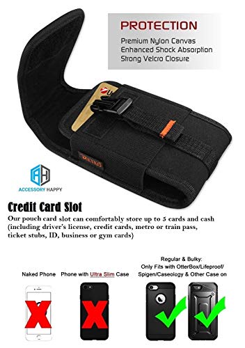 Military Grade Vertical Carrying Pouch Case, Compatible with [iPhone 6 6S 7 8 X (4.7'') Samsung S5 S8 S9 LG J7 K20 & More] Holster with Card Slot Belt Clip-Fits iPhone with Lifeproof Defender Cover