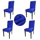 Gold Fortune Spandex Fabric Stretch Removable Washable Dining Room Chair Cover Protector Seat Slipcovers Set of 4 (Royal Blue)