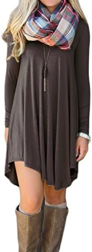 SETENOW Women's Long Sleeve T-Shirt Dress V-Neck Casual Loose Tunic Top Shirt
