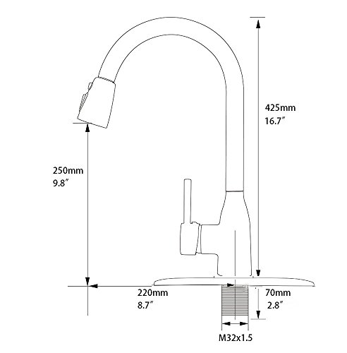 Ufaucet Modern Commercial Lead-free Solid Brass Single Lever Pause Botton Pull Out Sprayer Brushed Nickel Kitchen Faucet, Kitchen Sink Faucet With Deck Plate