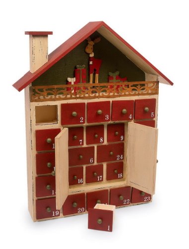 Adventskalender „Winterhütte“ aus lackiertem Holz, ideale Dekoration für die Weihnachtszeit, einfach und nachhaltig jedes Jahr wiederverwendbar