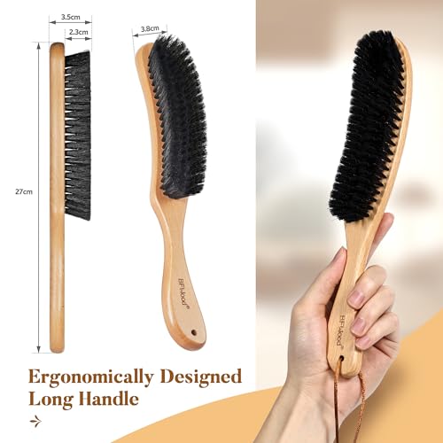 BFWood Clothes Brush, Boar Bristle Lint Brush for Suits, Cashmere, Wool, Velvet, Suede, Large Beech Handle