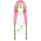 ZGNGLIZ Anime Cosplay Wig Long Short Synthetic Hair for Halloween Costume Party with Free Wig Cap (Long Pink and Green)