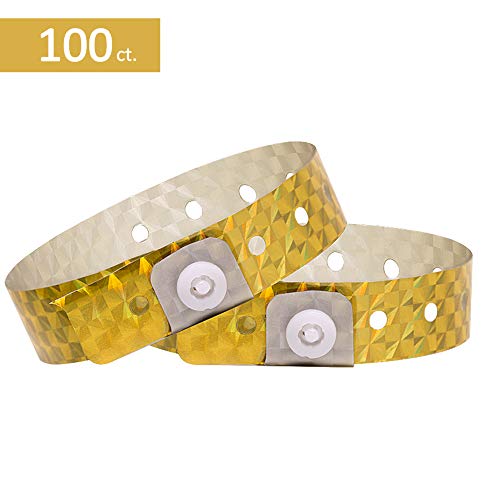 Ouchan Holographic Plastic Wristbands Gold - 100 Pack Wristbands for Events Parties