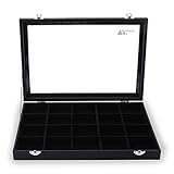 Amzdeal 20 Compartments Jewelry Display Case Ring Storage Case, Acrylic Top, Black