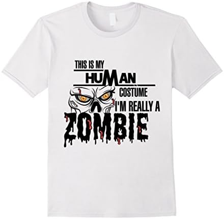 Mens Human Costume, Really A Zombie Funny Halloween T-Shirt Medium White