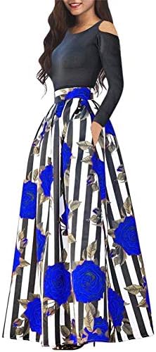 VLUNT Women's African Floral Print A Line Long Skirt Pockets Two Pieces Maxi Dress