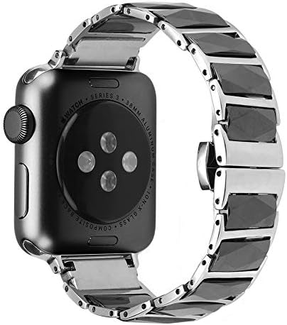 OULUCCI Compatible Apple Watch Band 38mm 40mm Classic Wristbands Men Womens iWatch Stainless Steel and Ceramic Replacement Strap Bracelet Metal Clasp Series 4 3 2 1 Sport Edition