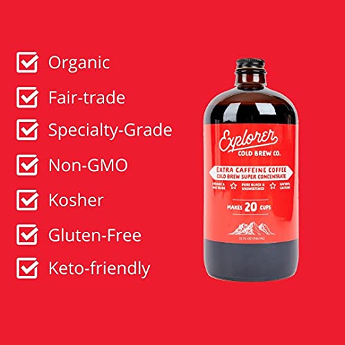 Explorer Extra Caffeine Cold Brew Coffee Concentrate 32oz Bottle, 10x