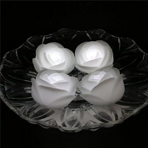 (Pack of 4) White Color Flameless Wax LED Water Floating Rose Candle Light for Wedding or Event Decoration./LED Floating Candle Light in Flower Shape (White)