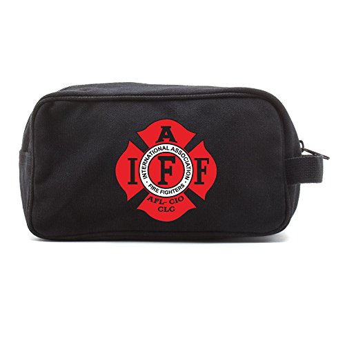 IAFF International Association of Fire Fighters Logo Canvas Shower Kit Travel Toiletry Bag Case in Black