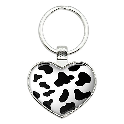 Cow Print Black White Heart Love Metal Keychain Key Chain Ring