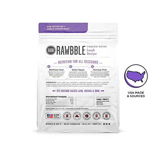 BIXBI Rawbble Freeze Dried Dog Food, Lamb Recipe, 26 oz 97 Meat and Organs, No Fillers