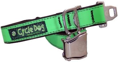 Cycle Dog Bottle Opener Recycled Dog Collar with Seatbelt Metal Buckle, Green Max Reflective, Medium by Cycle Dog