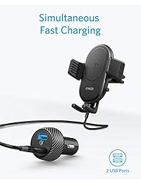 Anker PowerWave   Cargador de coche inalámbrico rápido con soporte de ventilación para teléfono móvil, certificado Qi, 7,5 W, carga rápida para iPhone XS Max XR XS X 8 8 Plus, 10 W para Galaxy S9 S9+ S8 S8+, cargador de coche de carga rápida incluido